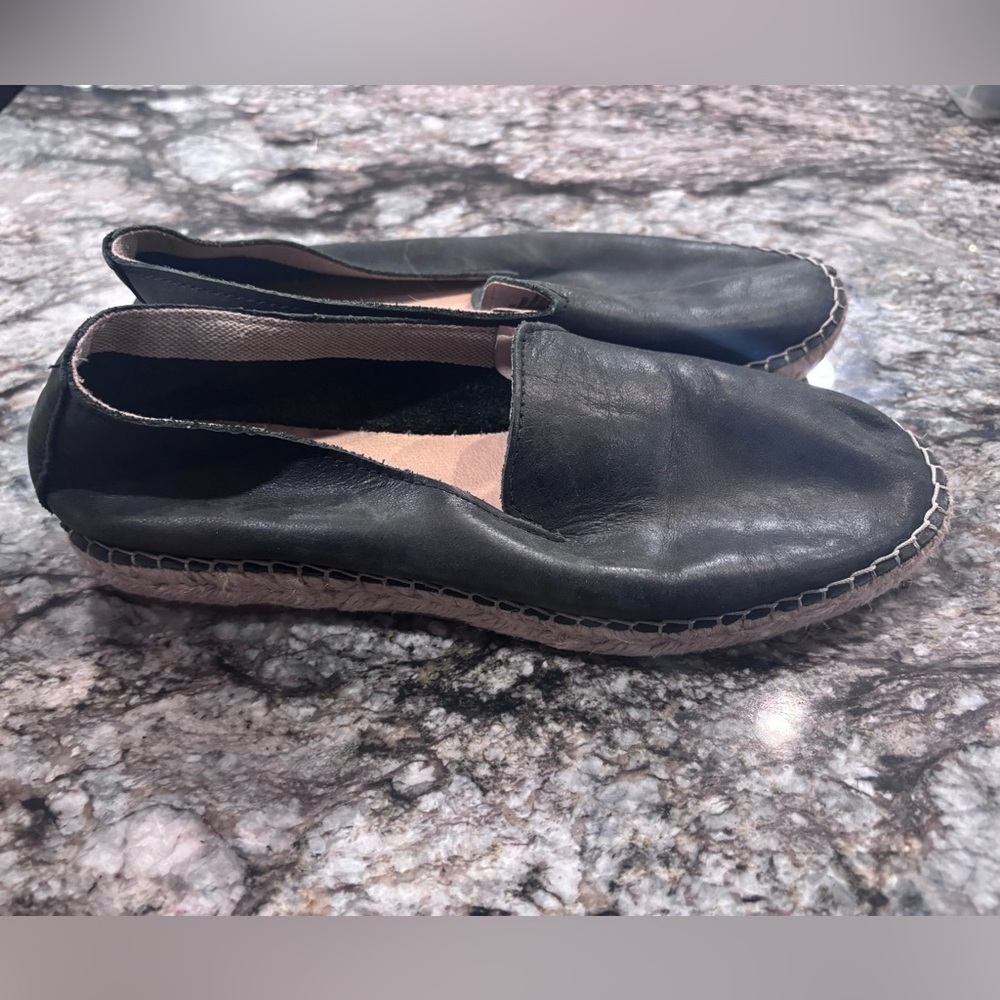 Free People Black Leather Espadrille Slip-On Shoes, 38(7.5) - Picture 5 of 8